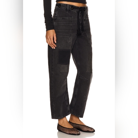 FREE PEOPLE WE THE FREE Moxie Low Slung Pull On Black Barrel Wide Leg Jeans 28 - Picture 4 of 15